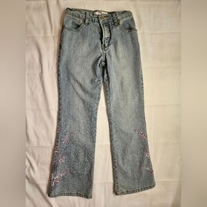 Rave Girl Girls Blue Bootleg Jeans with Floral Stitching on Sides Size 8